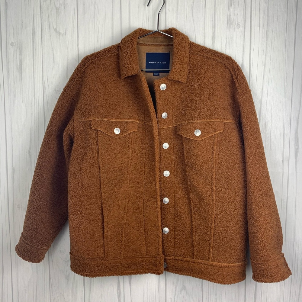 AMERICAN EAGLE OVERSIZED BROWN TEDDY JACKET SMALL